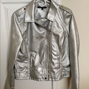 Silver leather jacket, lightly worn